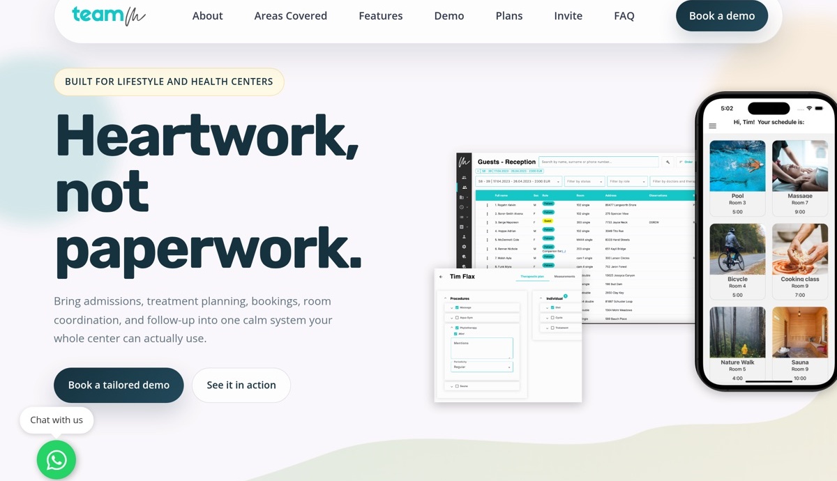 Screenshot of the Teamm website